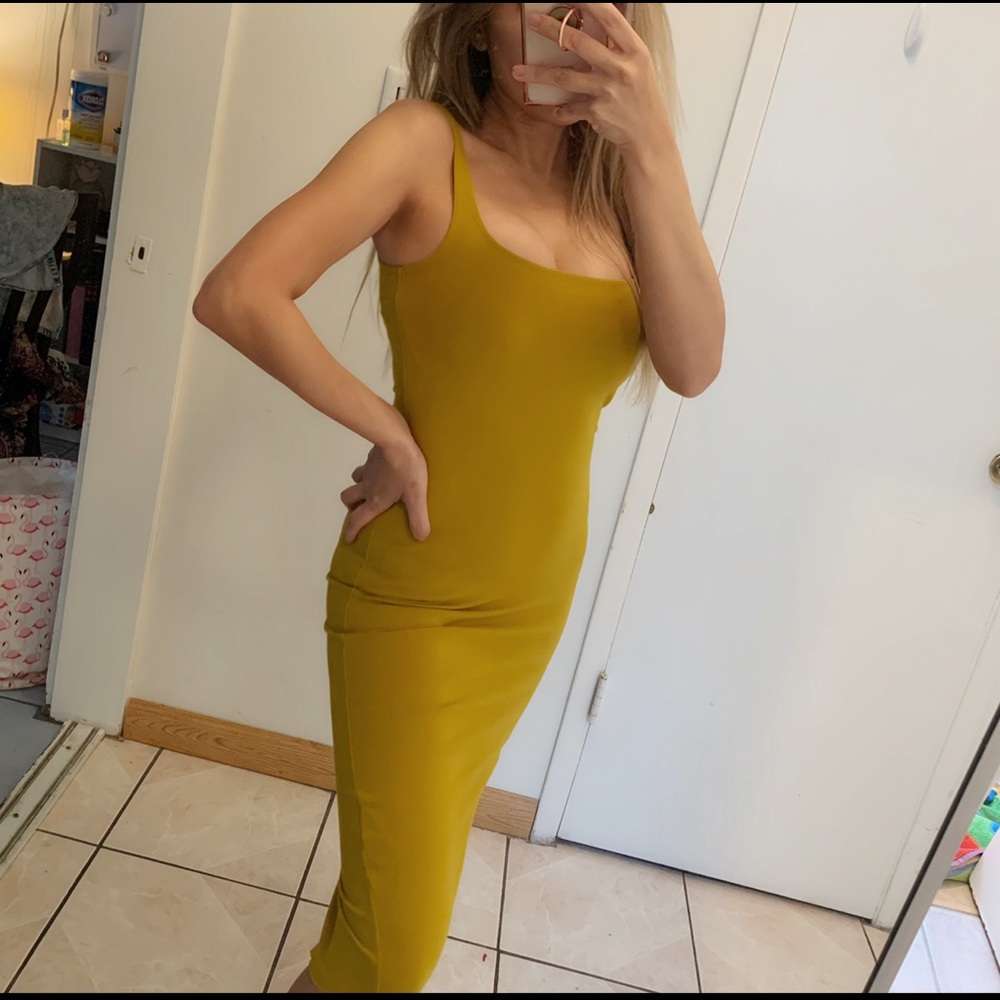 Mustard Yellow Bodycon MIdi Dress
